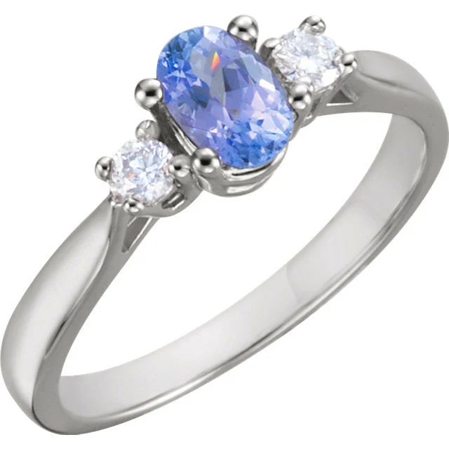 14K White Gold Tanzanite & 1/6 CTW Diamond Ring