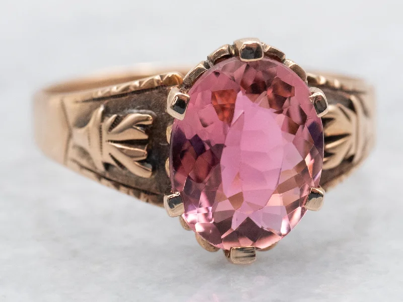 Antique Pink Tourmaline Solitaire Ring