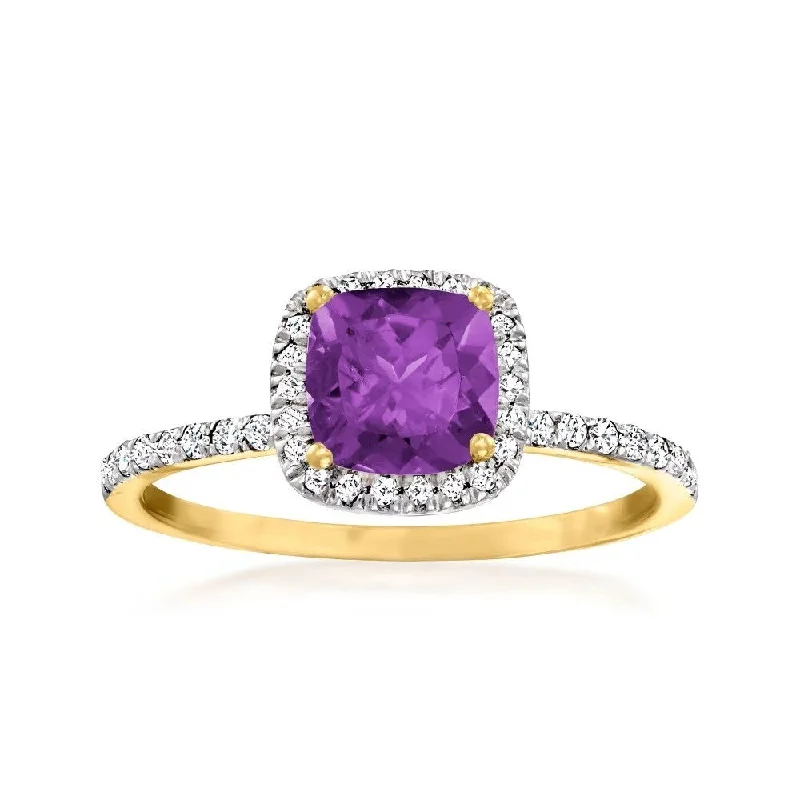 14k Yellow Gold African Amethyst and Diamond Cushion Halo Engagement Ring (1/4cttw, H-I Color, I1-I2 Clarity),