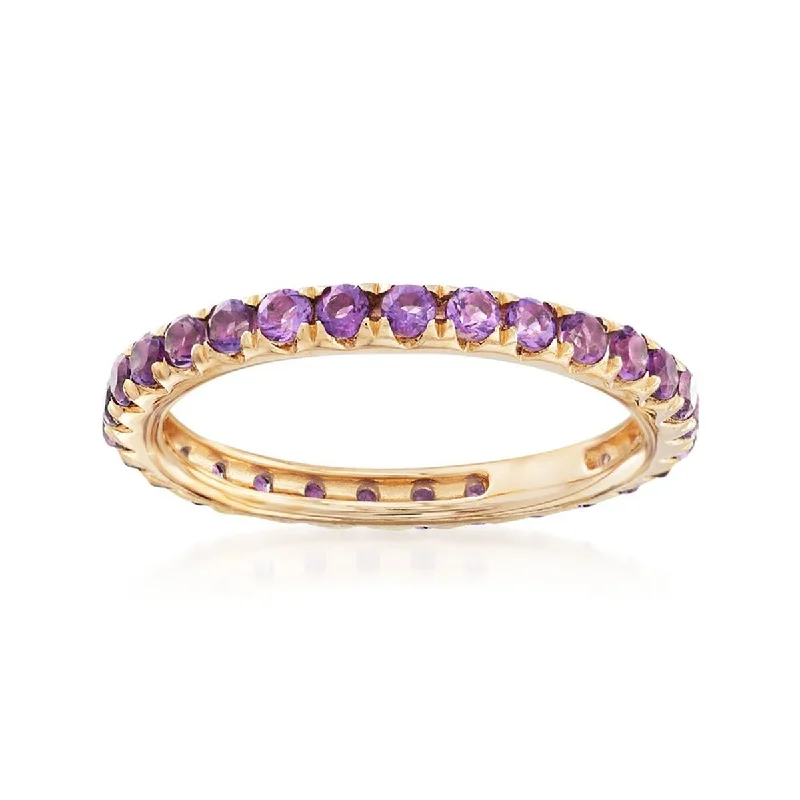 14K Yellow Gold African Amethyst Gemstone Eternity Band Rings