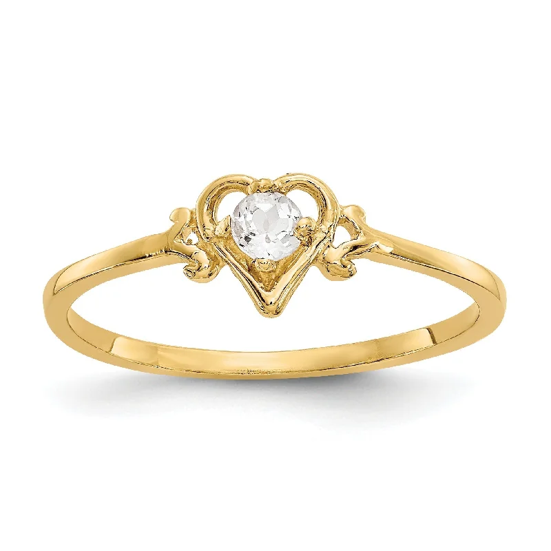 14K Yellow Gold Genuine White Topaz April Birthstone Heart Ring