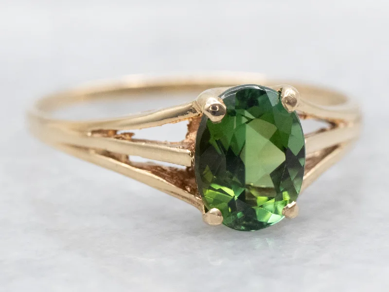 Green Tourmaline Solitaire Split Shank Ring