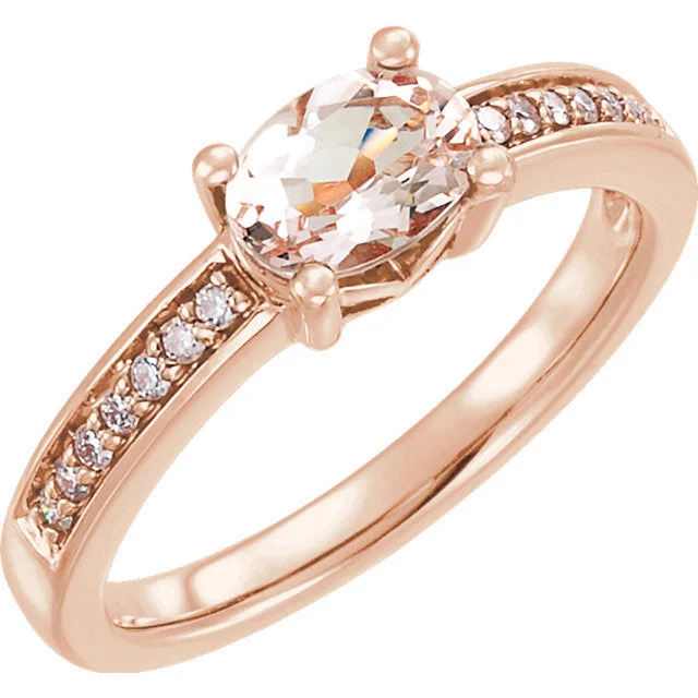 14k Rose Gold Horizontal Oval Morganite & 1/10 CTW Diamond Ring