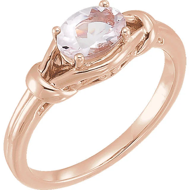 14k Gold Oval Morganite Knot Ring - White Rose or Yellow Gold