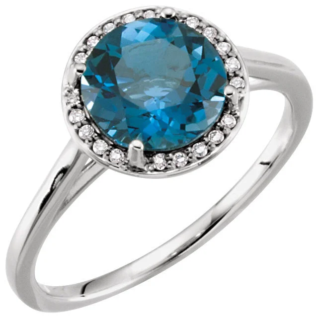 14k Gold London Blue Topaz .05CTW Diamond Halo Ring