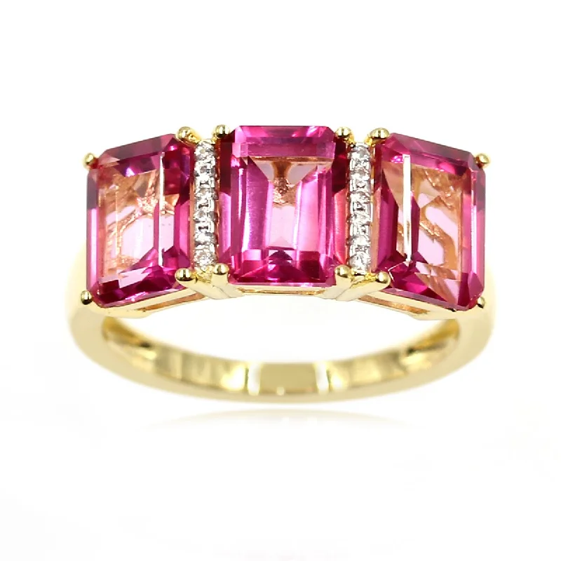 18k Yellow Gold Over Sterling Silver Pink Topaz 3-Stone Ring