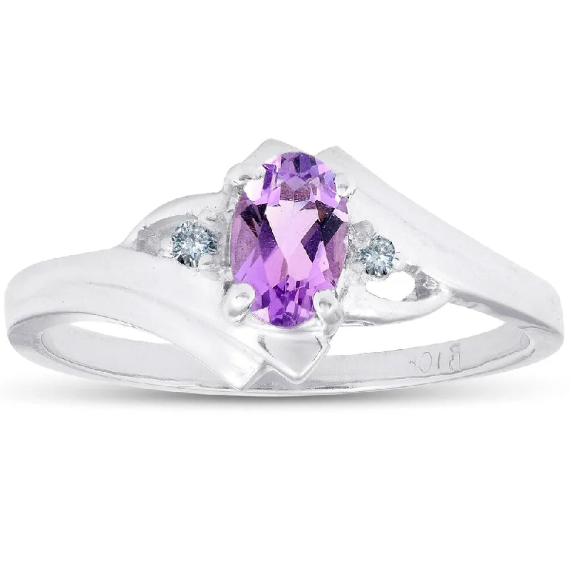 5/8ct Amethyst & Diamond Ring 10K White Gold