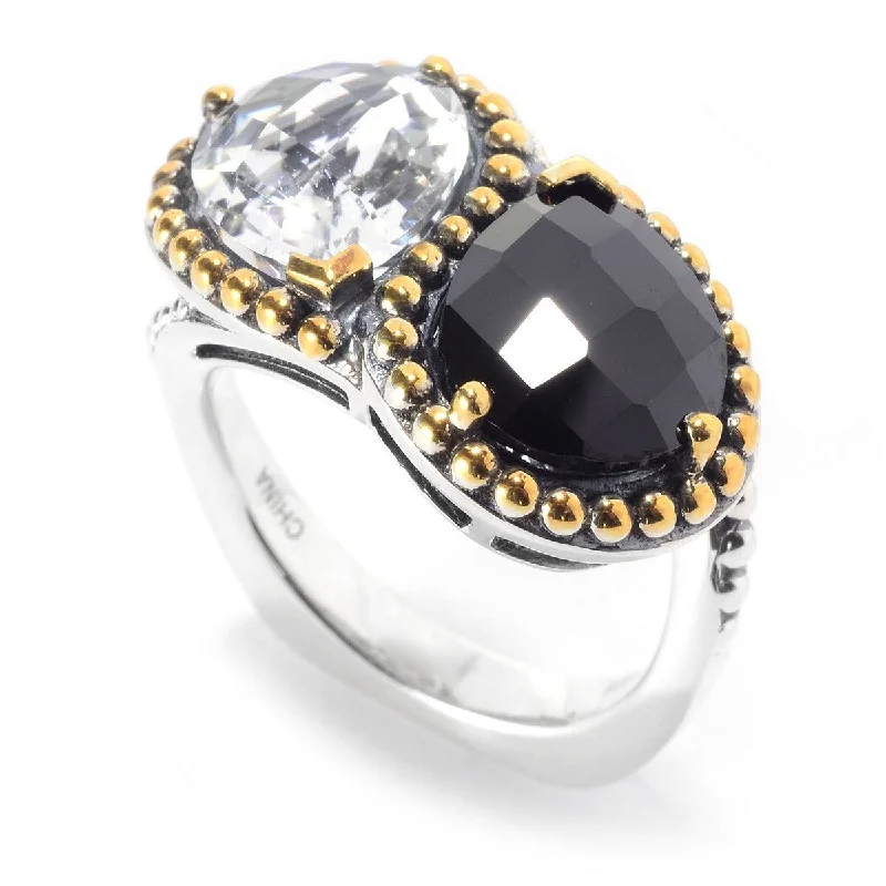 925 Sterling Silver Black Spinel and White Topaz Gemstone Ring