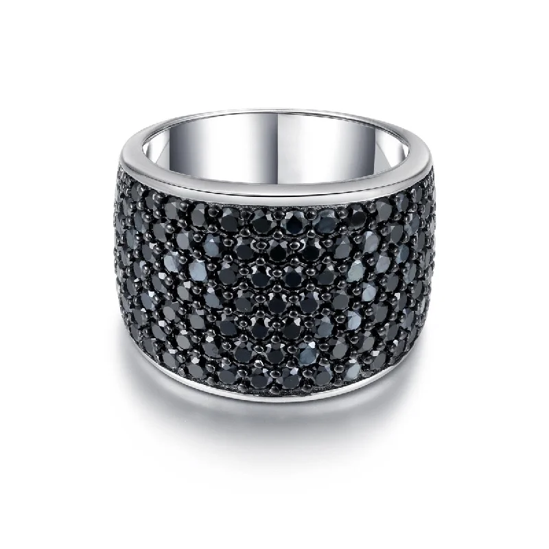 925 Sterling Silver Black Spinel Band Ring