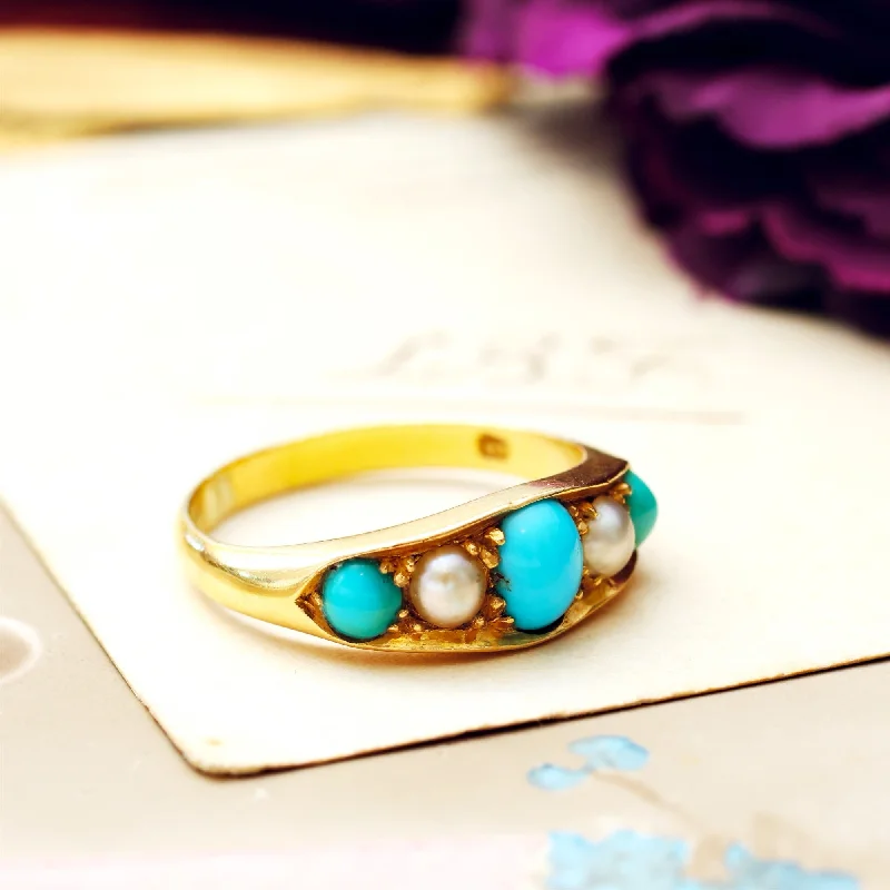 Antique Edwardian Persian Turquoise & Wild Pearl Ring