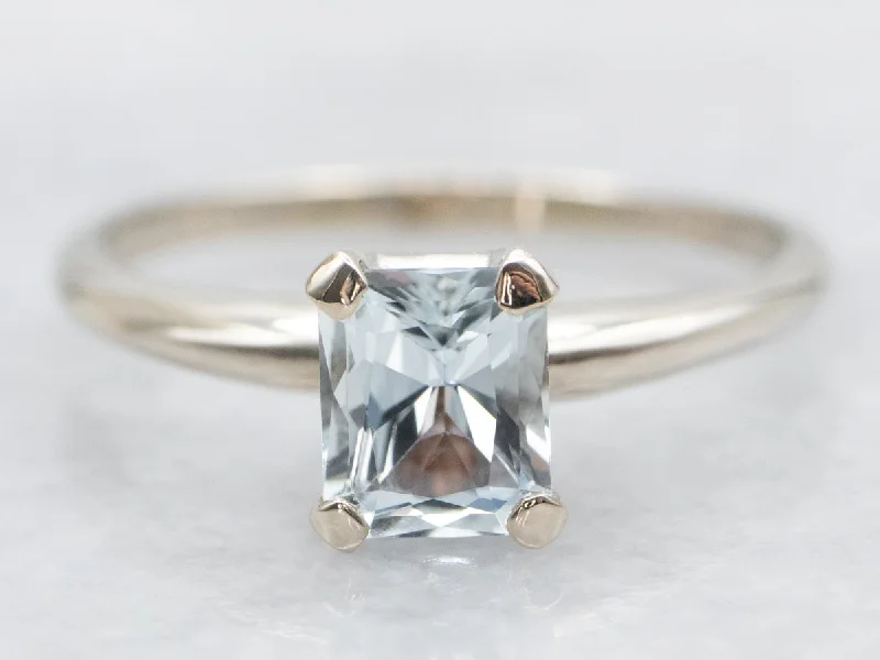 Aquamarine White Gold Solitaire Ring