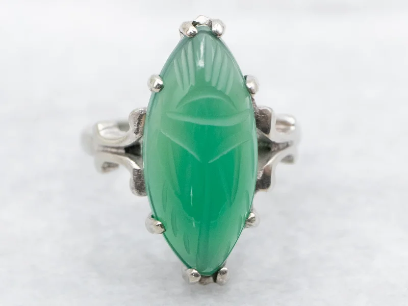 Carved Green Onyx Scarab Beetle Ring