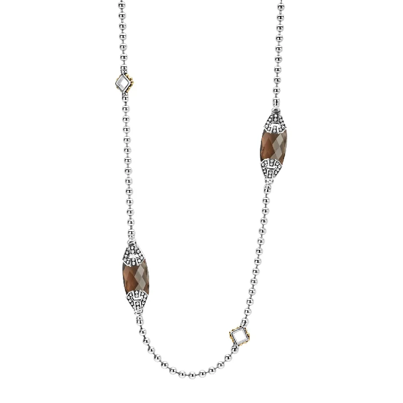 Caviar Color Six Station Smokey Quartz Necklace