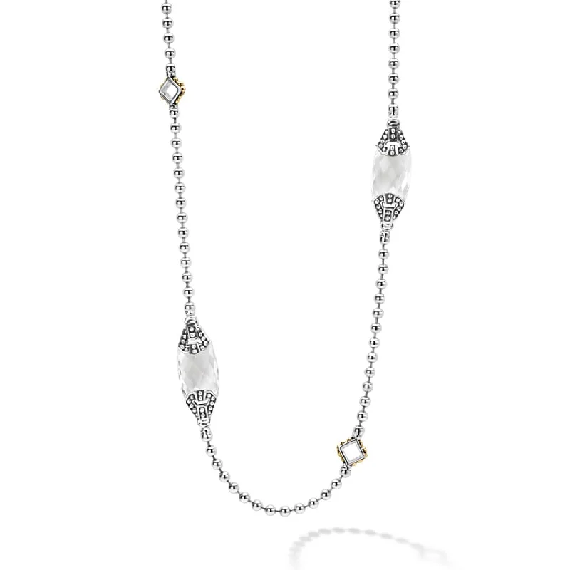 Caviar Color Six Station White Topaz Necklace