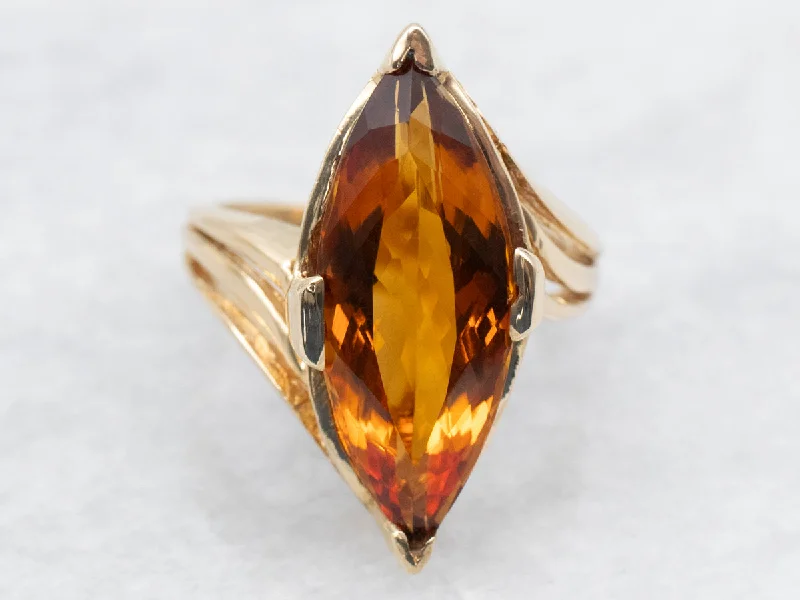 Marquise-Cut Citrine Solitaire Bypass Ring