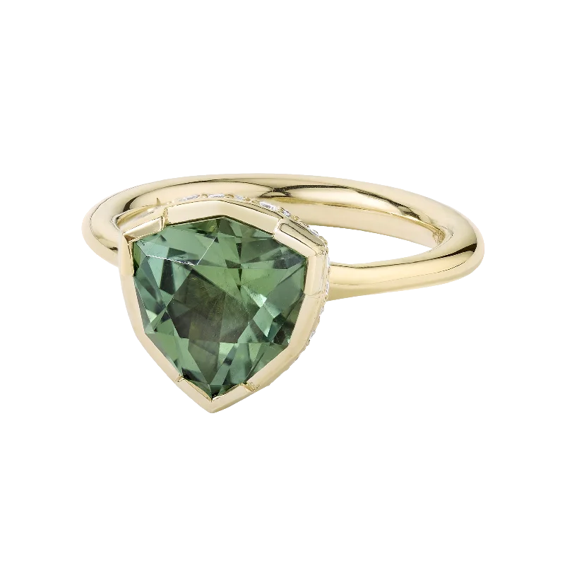 Precision-Cut Green Tourmaline with Diamond Pave