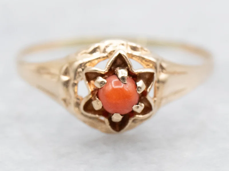 Victorian Gold Coral Ring with Star Frame