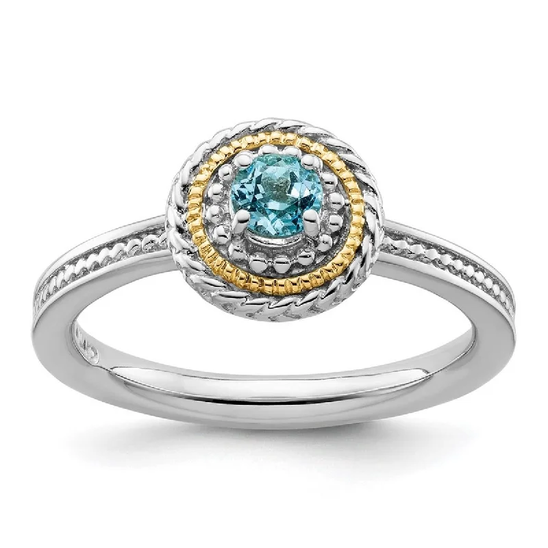 Curata 2.25mm 925 Sterling Silver Polished Prong set and 14k Stackable Expressions 925 Sterling Silver Blue Topaz Ring