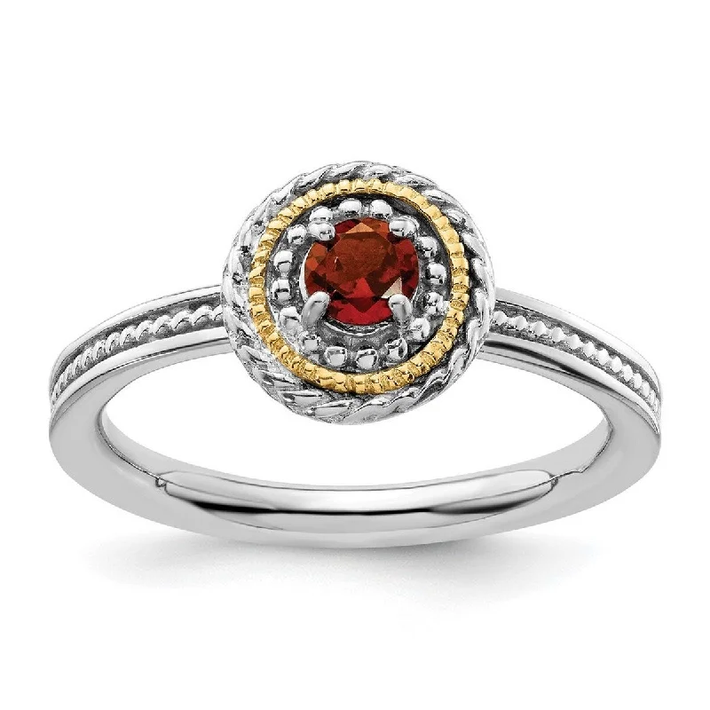 Curata 2.25mm 925 Sterling Silver Polished Prong set and 14k Stackable Expressions 925 Sterling Silver Garnet Ring