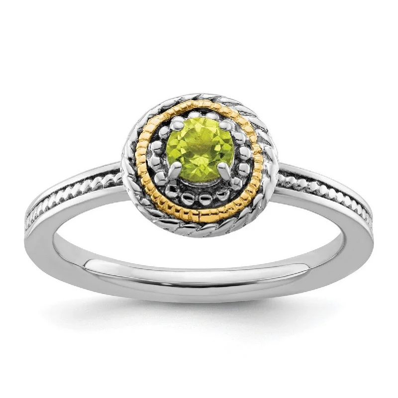 Curata 2.25mm 925 Sterling Silver Polished Prong set and 14k Stackable Expressions 925 Sterling Silver Peridot Ring