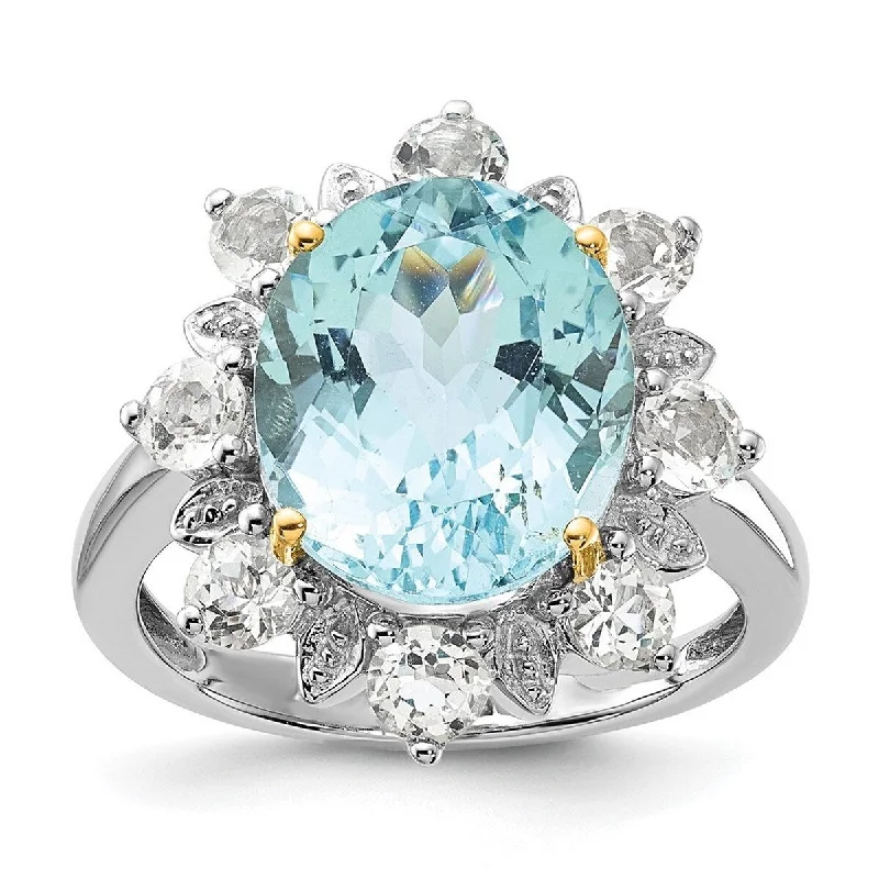 Curata 925 Sterling Silver and 14K Sky Blue and White Topaz Ring Measures 3x19mm