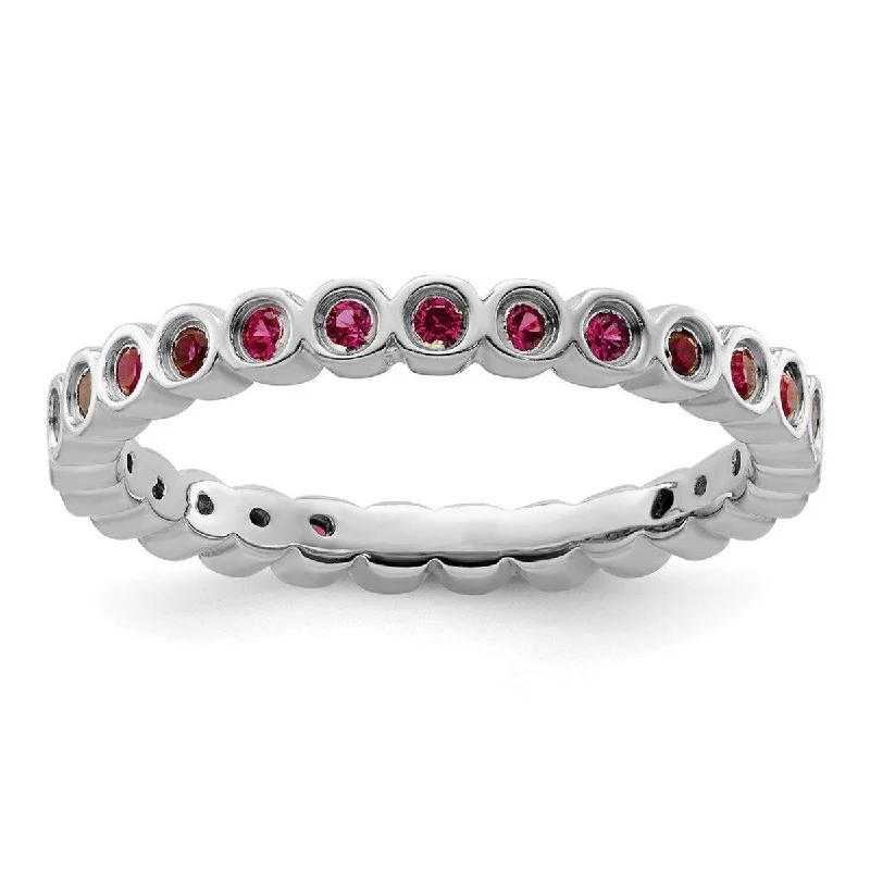 Curata 925 Sterling Silver Bezel Polished Patterned Stackable Expressions Created Ruby Ring