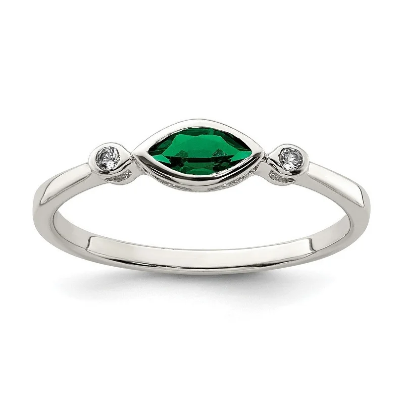 Curata 925 Sterling Silver Polished Created Emerald and White Topaz Ring