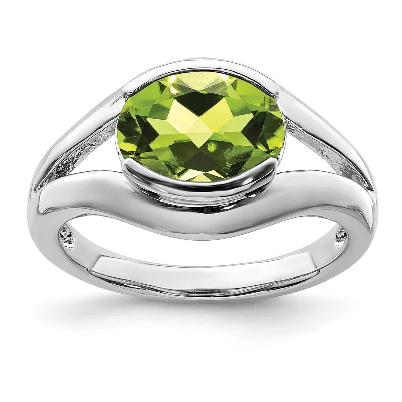 Curata 925 Sterling Silver Polished Open back Peridot Ring