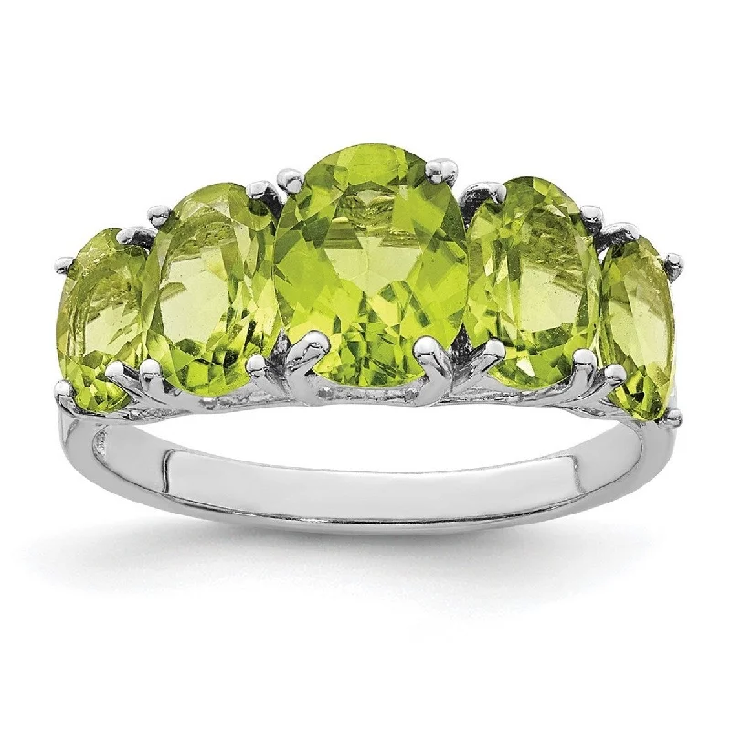 Curata 925 Sterling Silver Polished Open back Rhodium Peridot Love Heart Ring