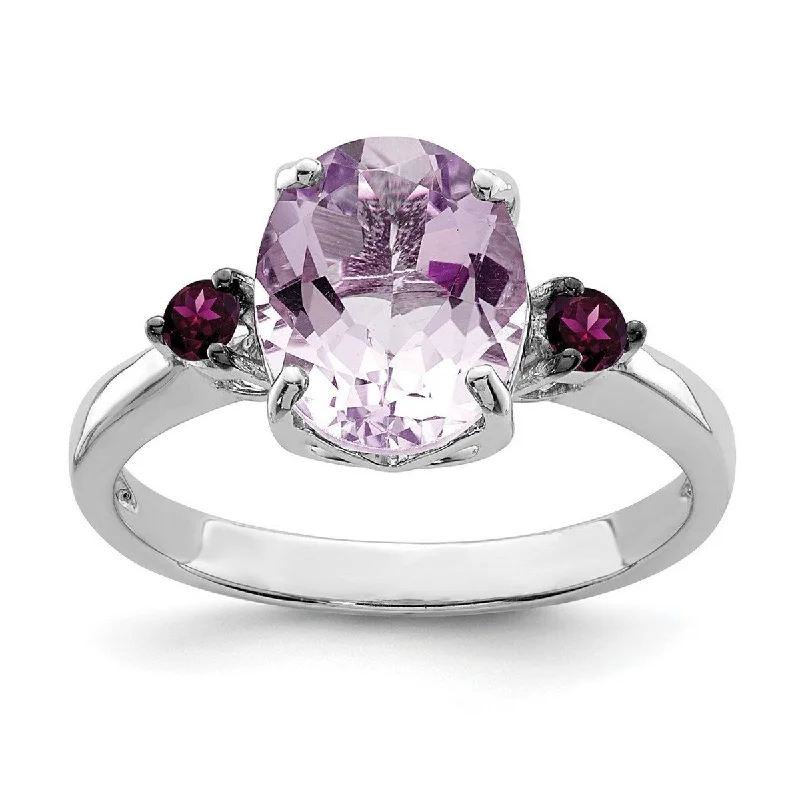 Curata 925 Sterling Silver Polished Pink Amethyst and Rhodolite Garnet Ring