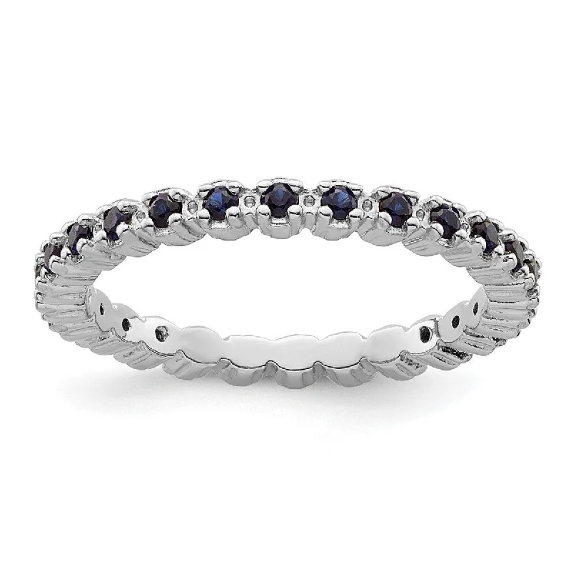 Curata 925 Sterling Silver Polished Prong set Patterned Stackable Expressions Created Sapphire Ring