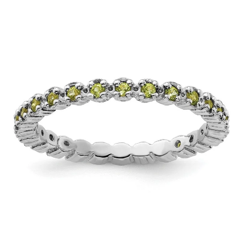 Curata 925 Sterling Silver Polished Prong set Patterned Stackable Expressions Peridot Ring