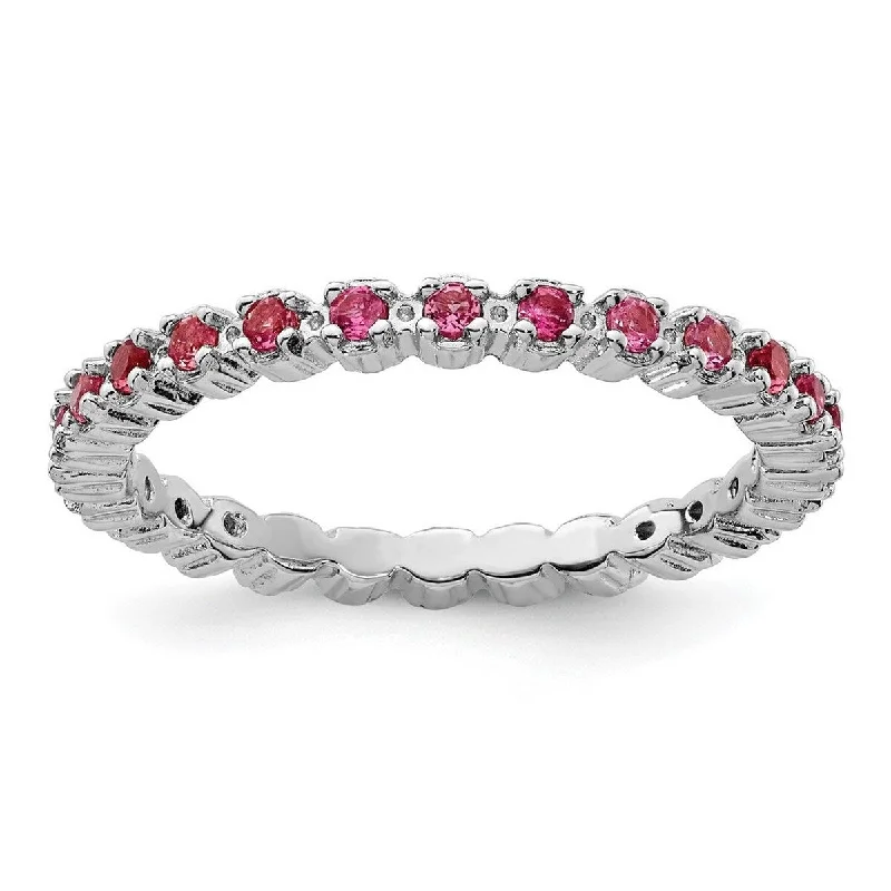 Curata 925 Sterling Silver Polished Prong set Patterned Stackable Expressions Pink Tourmaline Ring