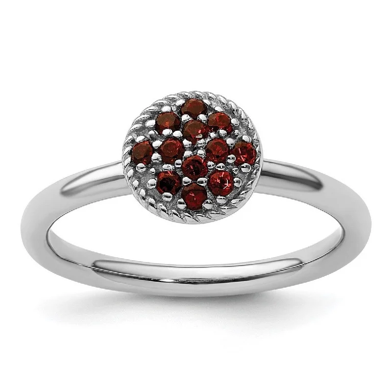 Curata 925 Sterling Silver Polished Prong set Stackable Expressions Garnet Rhodium Ring