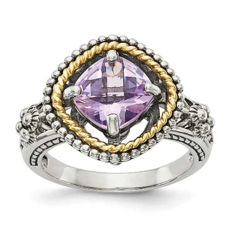 Curata 925 Sterling Silver Polished Prong set With 14k 2.10Pink Amethyst Ring