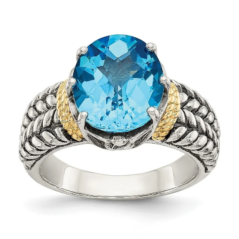 Curata 925 Sterling Silver Polished Prong set With 14k 4.80Swiss Blue Topaz Ring