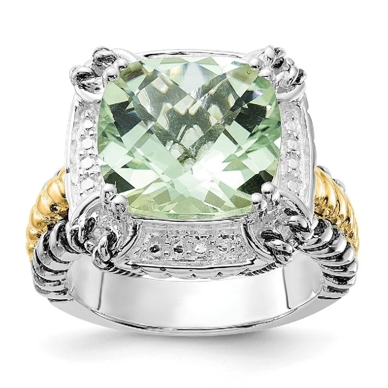 Curata 925 Sterling Silver Polished Prong set With 14k 6.77Green Amethyst Ring