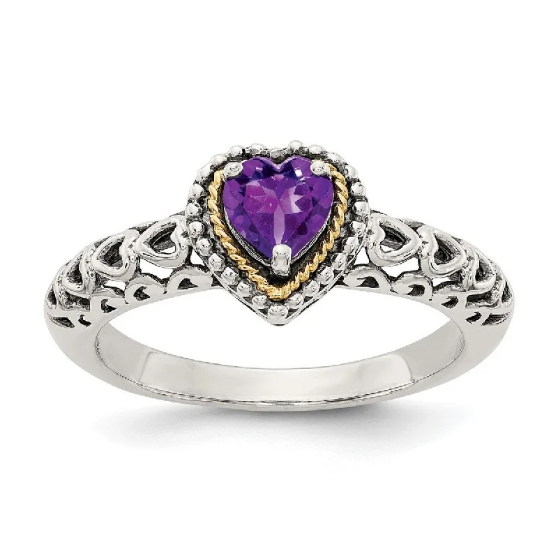 Curata 925 Sterling Silver Polished Prong set With 14k Amethyst Ring