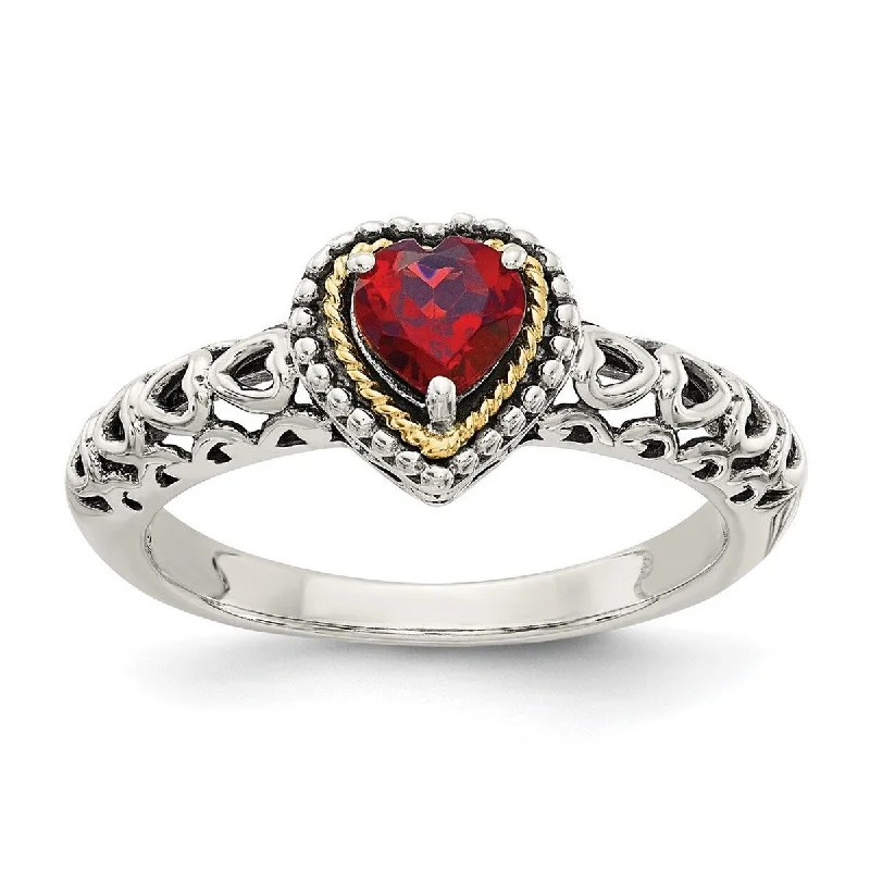 Curata 925 Sterling Silver Polished Prong set With 14k Garnet Ring