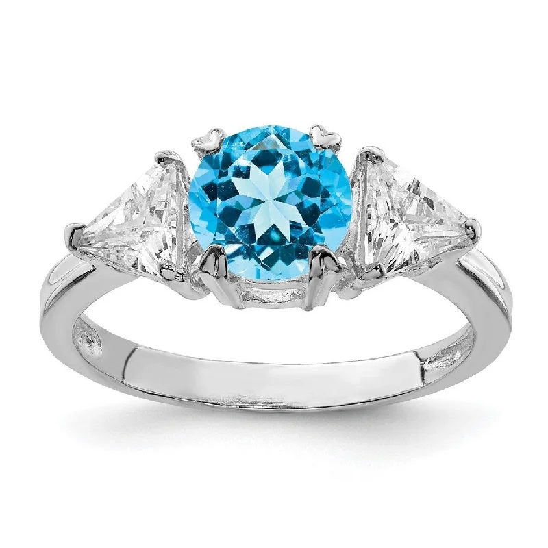 Curata 925 Sterling Silver Polished Ring Blue Topaz