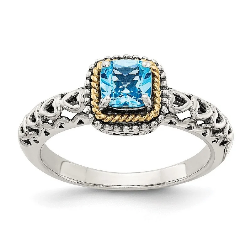 Curata 925 Sterling Silver Polished With 14k Blue Topaz Ring