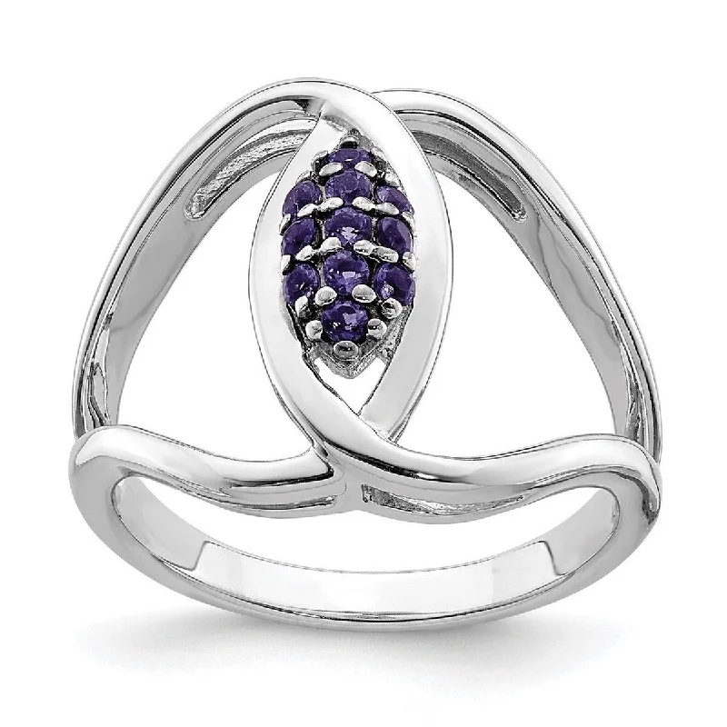 Curata 925 Sterling Silver Rhod Plat Iolite Ring