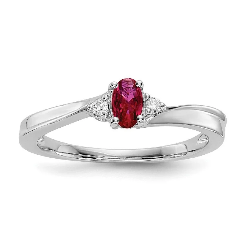 Curata 925 Sterling Silver Rhodium Plated Created Ruby Ring