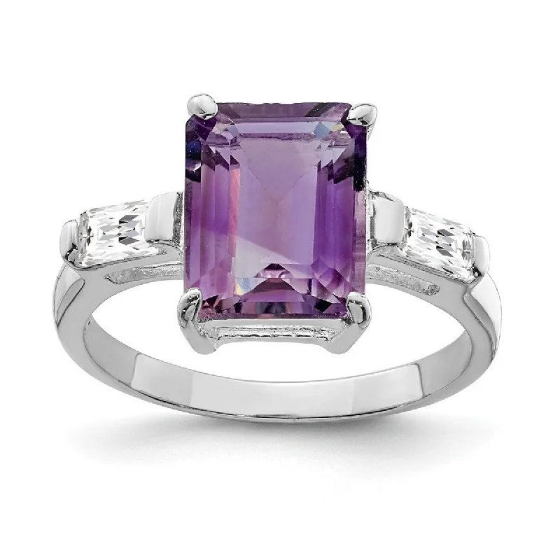 Curata 925 Sterling Silver Solid Polished Open back Amethyst Ring