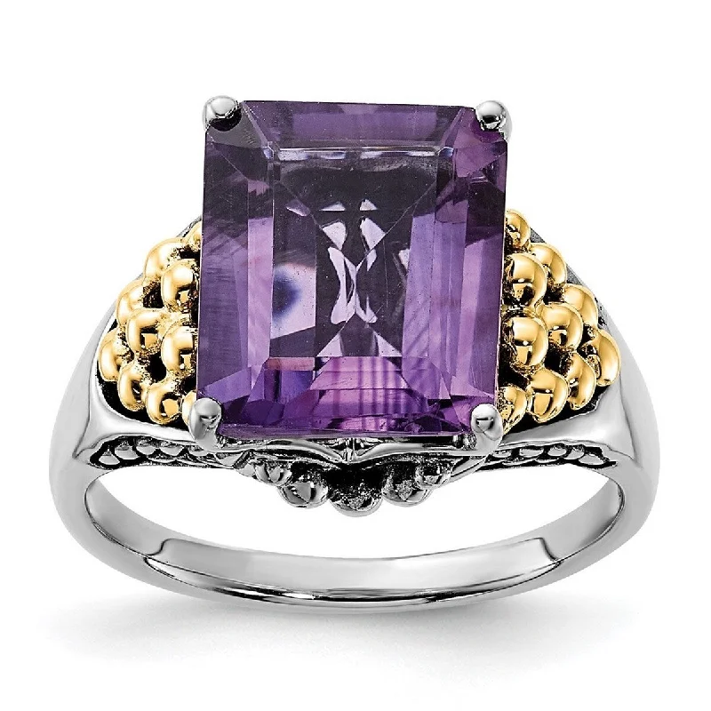 Curata 925 Sterling Silver With 14k 4.00Amethyst Ring