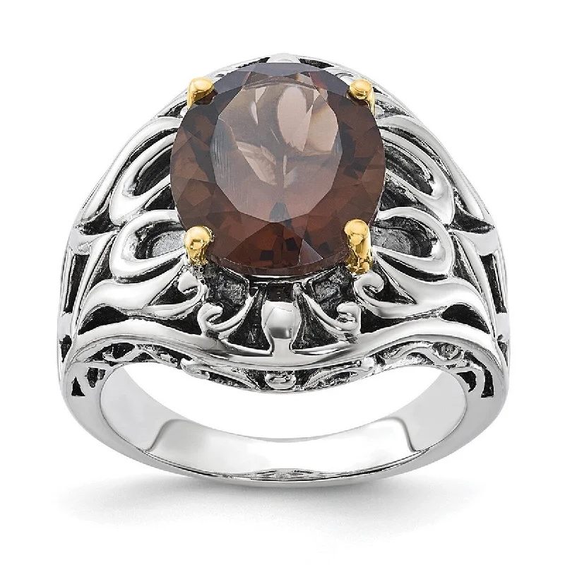 Curata 925 Sterling Silver With 14k 4.40Smokey Quartz Ring