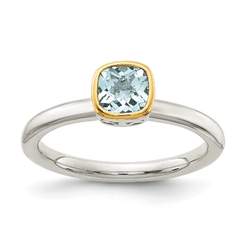 Curata 925 Sterling Silver With 14k Accent Aquamarine Ring