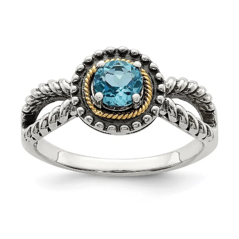 Curata 925 Sterling Silver With 14k Accent Light Swiss Blue Topaz Ring