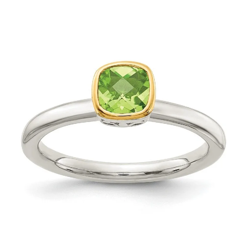 Curata 925 Sterling Silver With 14k Accent Peridot Ring