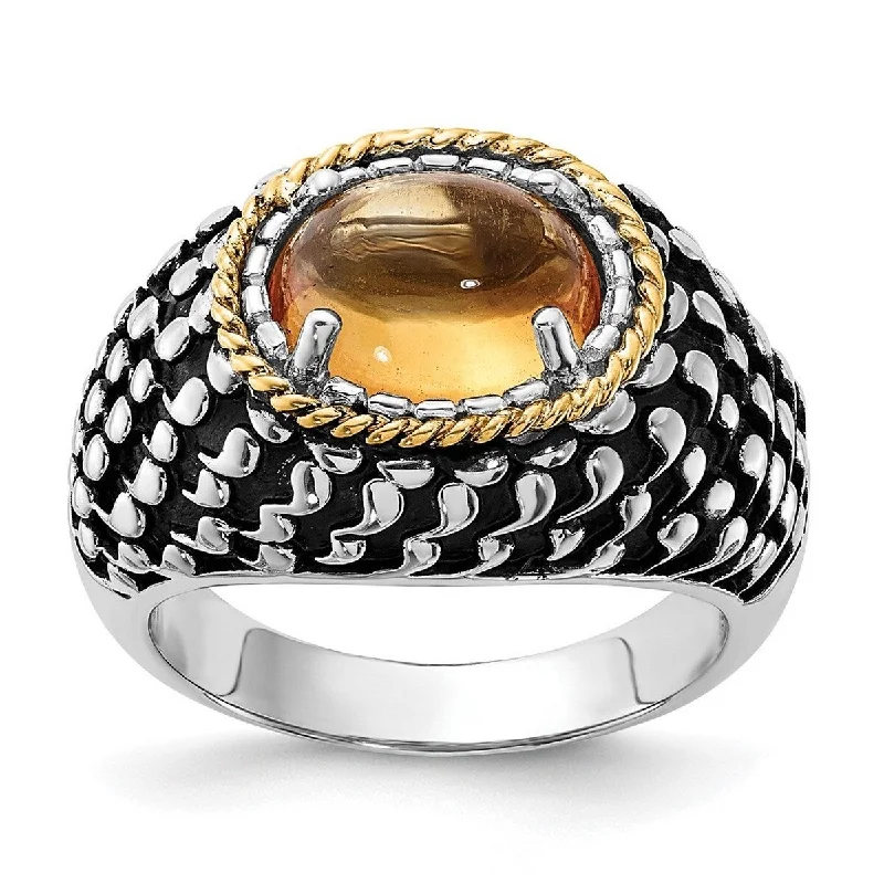 Curata 925 Sterling Silver With 14k Citrine Ring